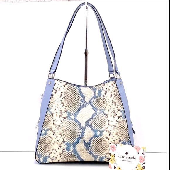 Leila Snake Embossed Medium Triple Compartment Shoulder Bag Muted Blue Multi - Picture 2 of 16